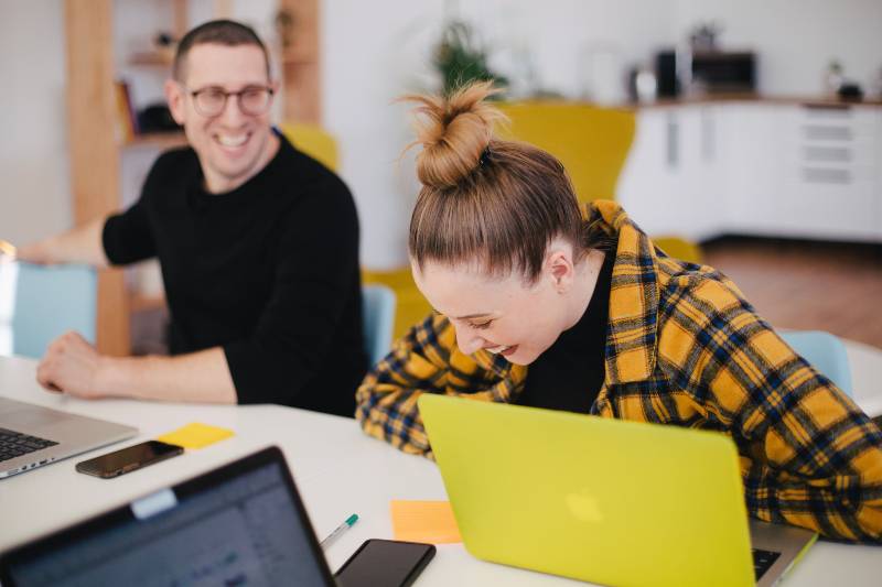 two students working